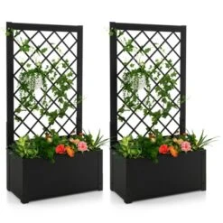 Tangkula 1PC/2PCS 44" Metal Planter Box With Trellis Raised Garden Bed With Trellis, Elevated Lattice Planter For Climbing Plants -Tangkula GUEST 8df35a40 e6fd 47ba 809e 5bbf83c39bfd