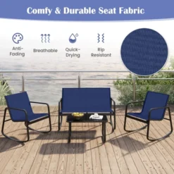 Tangkula 4 Piece Rocking Bistro Set Patio Furniture Set W/ Loveseat 2 Rocking Chairs Navy -Tangkula GUEST 8df53b6e d601 44a4 9988 d5be937292ea