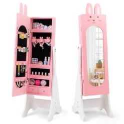 Tangkula Kids Jewelry Armoire Cabinet Free-Standing Full Length Mirror With Storage And 4 Tilt Angles -Tangkula GUEST 8e0887bb 3bff 47e1 9d94 fde2b4b7bbf1