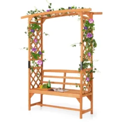 Tangkula Patio Arbor Garden Archway W/ Pergola Bench & Side Trellises For Climbing Plants Vines Grapes 2-Seat Wooden Outdoor Bench Backyard Decoration -Tangkula GUEST 8e0ffa78 10a9 43af 9bed 71fb1303a1f2