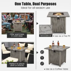 Tangkula 28" Propane Fire Pit Table 40,000 BTU Outdoor Propane Gas Fire Table With Wood-like Tabletop Lid And Lava Rocks With PVC Cover -Tangkula GUEST 8e5fbc6a 8877 456e 9272 d18c39d70a35