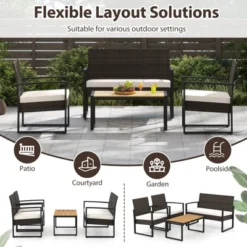 Tangkula Set Of 8 PE Rattan Patio Conversation Set Outdoor Porch Chairs Loveseat With Coffee Table And Soft Cushions Metal Frame -Tangkula GUEST 8ea2ee1b 069c 4677 8b4e a0633b357344