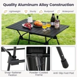 Tangkula Folding Camping Table Collapsible Aluminum Roll Up Beach Table With Carrying Bag 4-Level Adjustable Height Dark/Silver -Tangkula GUEST 8eaadb4a 7024 4a56 ae65 60dae06d2d8c