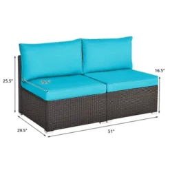Tangkula 2PCS Patio Wicker Rattan Sectional Armless Chair Sofa W/ Turquoise Cushion -Tangkula GUEST 8ebbfdbb 5f9f 4d73 9f72 4b7bac4cdfa9