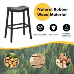 Tangkula Set Of 4 Saddle Bar Stools Bar Height Kitchen Chairs W/ Rubber Wood Legs -Tangkula GUEST 8efef54f e091 4ab5 96d7 a2ca8e6cbcc8