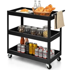 Tangkula 3-Tier Rolling Cart Storage Organizer Metal Utility Cart W/Wheels For Kitchen Library Office Black -Tangkula GUEST 8f274751 c2c0 462b 8074 cde34f4cb7b5