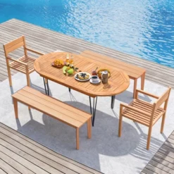 Tangkula 71" Patio Dining Table 6 Person Large Oval Table W/ Teak Wood Tabletop -Tangkula GUEST 8f2e86f8 edcd 4885 8f9f 3140e2c3ded7