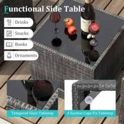 Tangkula 3 Pieces Patio Bistro Set Outdoor PE Rattan Conversation Chair Set With Tempered Glass Side Table And Removable Cushions Turquoise -Tangkula GUEST 8f32dc38 c610 4de2 b102 5c6efd7dd448