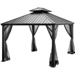 Tangkula 12ft X 10ft Patio Hardtop Gazebo Double Vented Roof Outdoor Galvanized Steel Sun Shelter Brown/Gray 10 Tangkula 12ft X 10ft Patio Hardtop Gazebo Double Vented Roof Outdoor Galvanized Steel Sun Shelter Brown/Gray -Tangkula GUEST 8f35c749 38ce 4d2a a3ae c0356b25155d