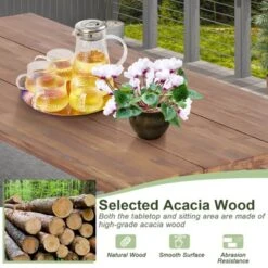 Tangkula 71" Patio Picnic Table Bench Set Outdoor Camping Table Set W/ Acacia Wood Tabletop & Seat 2" Umbrella Hole -Tangkula GUEST 8fa50be4 ec1b 4c5b a59c bd43ead176e0