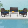 Tangkula Set Of 4 Wicker Rocking Set 2 Patio Rattan Rocker Chairs W/Loveseat & Coffee Table Heavy-Duty Metal Frame & Bungee Rope Seat Navy -Tangkula GUEST 8fadf584 cd1d 4a78 83bf efd10d498a50