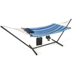 Tangkula 12Ft Hammock With Heavy-Duty Steel Stand, Woven Hammock Chair Set, Portable Hammock With Beech Wood Bar & Cotton Mat -Tangkula GUEST 9020dfe2 e2ba 4ecd 9d07 cd7f296e1932