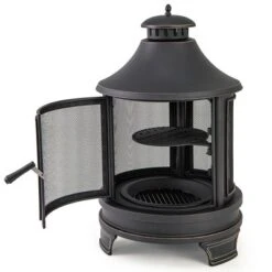 Tangkula 30 Inch Outdoor Fire Pit Chiminea W/ Grill Chimney Spark Screen Door Fire Poker -Tangkula GUEST 904336bf 5196 475f abba e958776fb992