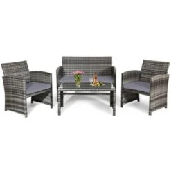 Tangkula Set Of 4 Patio Wicker Conversation Furniture Set Sofa & Table Set W/4 Seats Outdoor Rattan Sofa Set Mix Grey -Tangkula GUEST 904f4d53 3db1 4dec b803 a7c94df69ef5