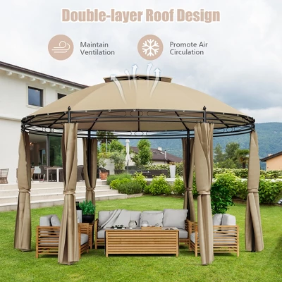 Tangkula 11.5'Outdoor Patio Round Dome Gazebo Canopy Shelter Double Roof Steel Brown 8 Tangkula 11.5'Outdoor Patio Round Dome Gazebo Canopy Shelter Double Roof Steel Brown - Image 6