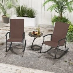 Tangkula Set Of 2 Outdoor Rocking Chair Patio Rocker W/ Breathable Fabric Brown