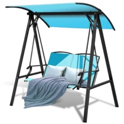 Tangkula Outdoor Patio Swing Loveseat Hammock Hanging Chair Turquoise