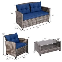 Tangkula 4PCS Rattan Furniture Set Coffee Table Cushioned Sofa Garden Lawn Patio Navy -Tangkula GUEST 90be0574 818c 4b92 a4b3 f41cf09dd358