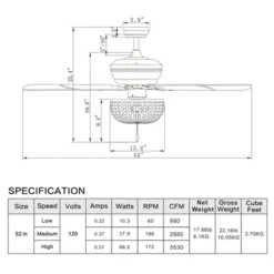Tangkula 52" Ceiling Fan With Lights And Remote Control, 5 Blades, 3 Speeds, Indoor Ceiling Fan Light Golden
