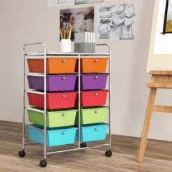 Tangkula 10-Drawer Rolling Storage Cart Tools Scrapbook Paper Organizer On Wheels Multicolor