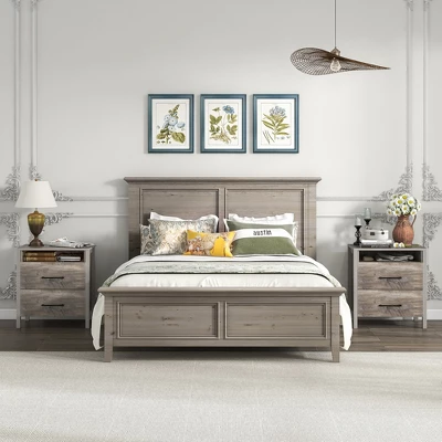 Tangkula Nightstand W/ 2 Drawers Farmhouse Bed Side Table W/ Open Storage Shelf 4 Tangkula Nightstand W/ 2 Drawers Farmhouse Bed Side Table W/ Open Storage Shelf - Image 2