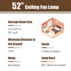 Tangkula 52-Inch Ceiling Fan Light W/ Lights & Remote Control, Reversible Fan Light With 3-Speed, 3-in-1 Design For All Seasons Matte Black -Tangkula GUEST 918154db 5b83 4cdb a0ec 046a06c08ce5
