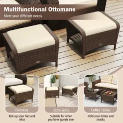 Tangkula 2 Pieces Outdoor Patio PE Wicker Ottomans W/ Removable Cushions Footstools -Tangkula GUEST 91b62fe8 5f25 465a 853a 8a4d300f2e04