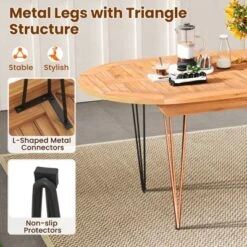 Tangkula 71" Patio Dining Table 6 Person Large Oval Table W/ Teak Wood Tabletop -Tangkula GUEST 91bbdcde 6993 40f7 84eb affa4b5151b3