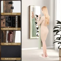 Tangkula LED Mirror Jewelry Cabinet Wall/Door Mounted Organizer Armoire W/ 3 Color Light -Tangkula GUEST 91eb57c3 6062 4c10 a2aa 7a6e1c9f32b4