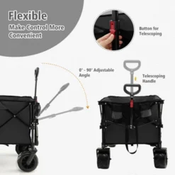 Tangkula Collapsible Folding Outdoor Utility Wagon With Cover Bag Outdoor Camping Garden Cart With Telescoping Handle Black/Blue -Tangkula GUEST 92455428 91ed 44d1 bc1c 0eac2a101e57
