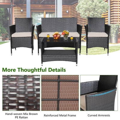 Tangkula 8PCS Outdoor Sofa Set Patio Rattan Wicker Conversation Set W/ Coffee Table 11 Tangkula 8PCS Outdoor Sofa Set Patio Rattan Wicker Conversation Set W/ Coffee Table - Image 9