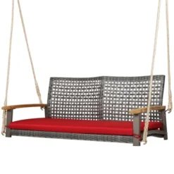 Tangkula Rattan Patio Porch Swing 2-Person Cushioned Swing Chair Bench -Tangkula GUEST 926b42e8 3345 4f93 a1ed 23d81bc7bb93