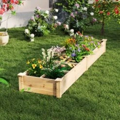 Tangkula Raised Garden Bed Wooden Elevated Planter W/2 Planter Boxes 7 Compartments