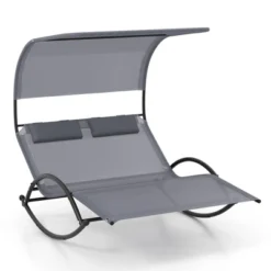 Tangkula Outdoor Double Chaise Rocker Rocking Daybed Sun Lounger W/ Sun Shade Canopy -Tangkula GUEST 930560ec 0fa6 4570 8c2c 812bc42a039f