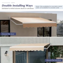 Tangkula Retractable Awning W/ Aluminum Frame Sun/Water Protection W/ PA Coating Manual Control Hand Crank Angle Adjustable Design Beige/Coffee -Tangkula GUEST 9365bf2e ee82 4241 b134 5b4aad3b552c 1