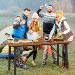 Tangkula Outdoor Dining Table For 4-6 No Assembly Foldable 59 Inches Narrow Patio Dining Table With Acacia Wood Top & Heavy Duty Metal Frame -Tangkula GUEST 93777e25 ddc4 4b09 9c78 9c08b0fd24de