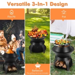 Tangkula 3-in-1 Patio Fire Pit 20" Metal Camping Fire Bowl W/ Pot Holder & Storage Shelf -Tangkula GUEST 937ddf73 3d67 473b 9000 df38e090ef86