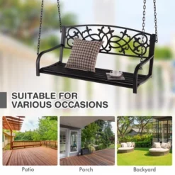 Tangkula Patio Hanging Porch Swing 2-Person Outdoor Metal Swing Bench Chair W/ Chains -Tangkula GUEST 93c2f474 74bb 4b43 94c0 a9e654e98ca0