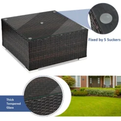 Tangkula 5PCS Cushioned Rattan Patio Conversation Set W/ Ottoman Navy Cushion -Tangkula GUEST 93c54998 f77e 4d3b 9ea1 fd1f10783a7c