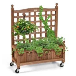 Tangkula 2PC 32in Wood Planter Box With Trellis And Wheels Mobile Plant Raised Bed For Indoor&Outdoor 12 Tangkula 2PC 32in Wood Planter Box With Trellis And Wheels Mobile Plant Raised Bed For Indoor&Outdoor -Tangkula GUEST 94b78fcd 2938 431c 987e 4959c4833b38