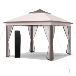 Tangkula 11 X 11 Ft Pop Up Gazebo 2-Tier Patio Canopy Tent Shelter W/ Carrying Bag Beige/Brown -Tangkula GUEST 958fa707 d5d0 4b51 a03b 0ead333aa77e