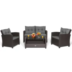 Tangkula Set Of 8 Outdoor Rattan Furniture Set PE Wicker Sectional Sofa With Loveseat Chair & Glass Table Patio Cushioned Conversation Sets Gray -Tangkula GUEST 95aaff9e 9a07 46ca b8fc 60ae070ac818