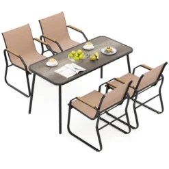 Tangkula 5 PCS Patio Dining Set W/ Wood-like Armrests & Metal Frame For Garden Yard 21 Tangkula 5 PCS Patio Dining Set W/ Wood-like Armrests & Metal Frame For Garden Yard -Tangkula GUEST 95d66e8f b99c 4d70 9d90 e732c8c02dd0