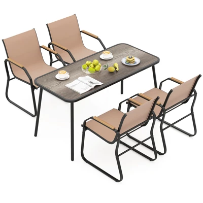 Tangkula 5 PCS Patio Dining Set W/ Wood-like Armrests & Metal Frame For Garden Yard 12 Tangkula 5 PCS Patio Dining Set W/ Wood-like Armrests & Metal Frame For Garden Yard - Image 10
