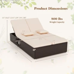 Tangkula Patio Double Chaise Lounge 6 Position Adjustable Wicker Recliner Bed With Cushions & Folding Side Trays -Tangkula GUEST 962b5a32 1c2e 40d8 9692 20b3f1be59d5
