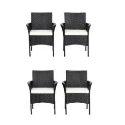 Tangkula Outdoor 4 PCS Rattan Dining Chair Patio Cushioned Arm Chair W/Zipper Black -Tangkula GUEST 963f94dd efea 47ec 80dc b6a2c6a38a16