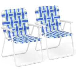 Tangkula 2pcs Folding Beach Chair Camping Lawn Webbing Chair Lightweight 1 Position Blue -Tangkula GUEST 967befbd 2557 437e bcdf 93b74b664200