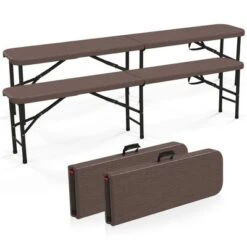 Tangkula 2PCS 6 Ft Plastic Folding Bench Portable Fold-in-Half Seat W/ 1320 LBS Capacity Coffee -Tangkula GUEST 968d82fd 7ef8 4198 9e3c 115d009c6e3a