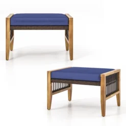 Tangkula 2PCS Acacia Wood Outdoor Patio Ottoman Footstool W/ Removable Cushion -Tangkula GUEST 968deab0 6c69 4d95 aebd dc4d446c8868