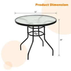 Tangkula Patio Round Table Patio Furniture Steel Frame Dining Table W/ Glass Top -Tangkula GUEST 96a5da49 542f 4765 b8b3 46d81c811404